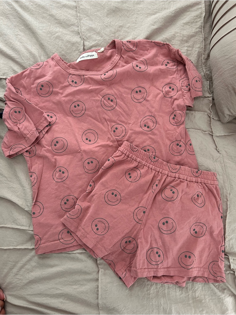 Kids Short Sleeve Pink Smiley Pajama Set